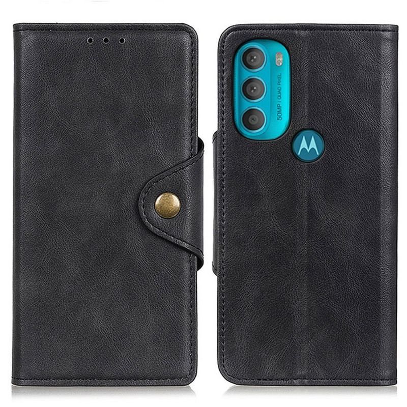 Housse Moto G71 5G Simili Cuir Vintage et Bouton