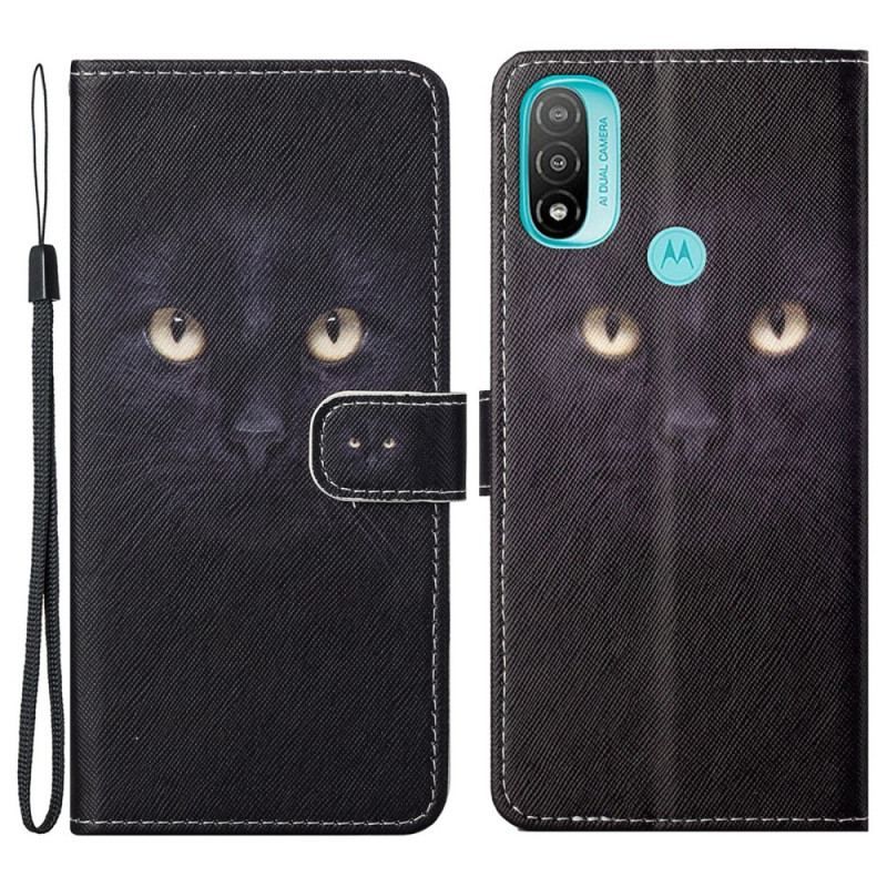 Housse Moto G71 5G Yeux de Chat Noir à Lanière