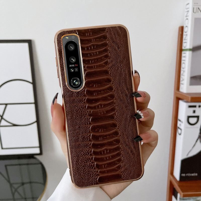 Coque Sony Xperia 5 IV Cuir Véritable Style Crocodile