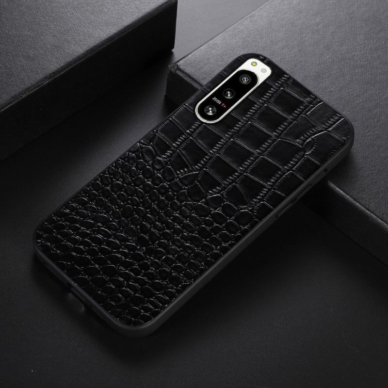 Coque Sony Xperia 5 IV Cuir Véritable Texture Crocodile