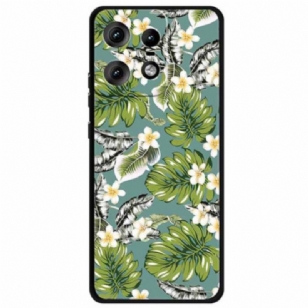 Coque Motorola Edge 50 Pro Feuilles de Plantain et Fleurs d'Or