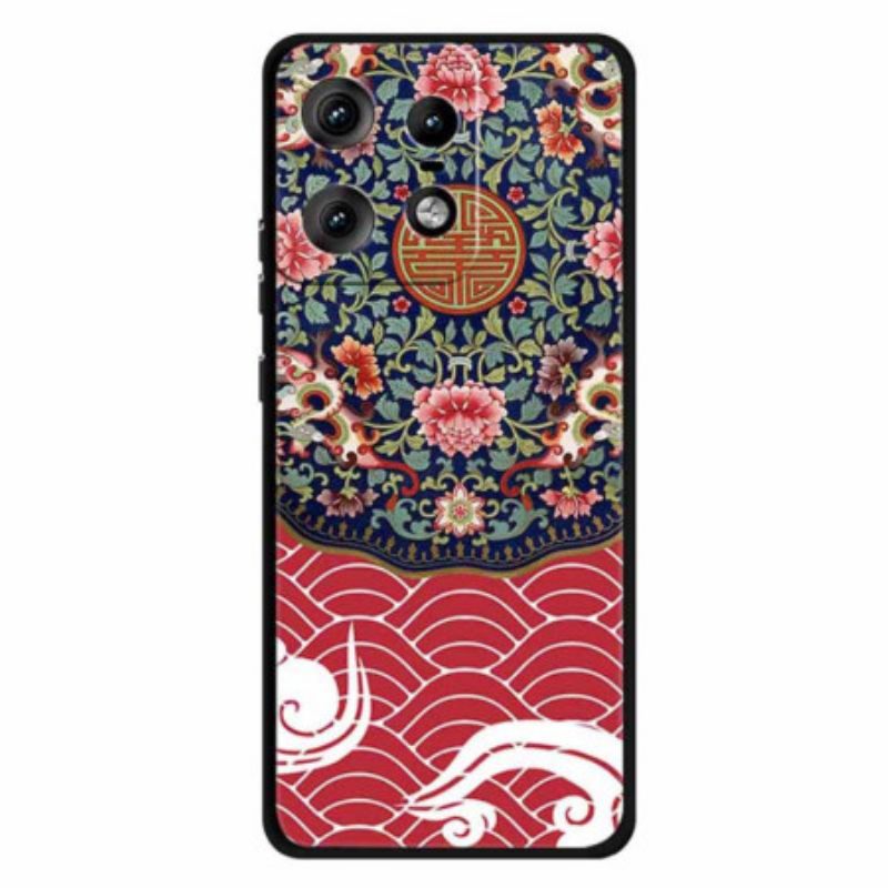 Coque Motorola Edge 50 Pro Grappe Florale et Dragon