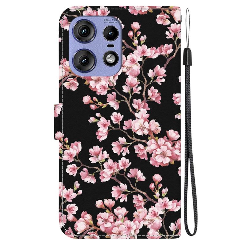 Housse Motorola Edge 50 Pro Fleurs de Prunier à Lanière