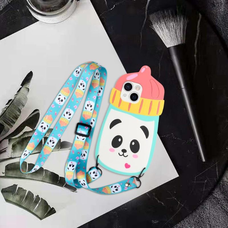 Coque iPhone 13 mini Biberon Panda 3D avec sangle