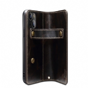 Housse iPhone 13 mini cuir vintage coutures