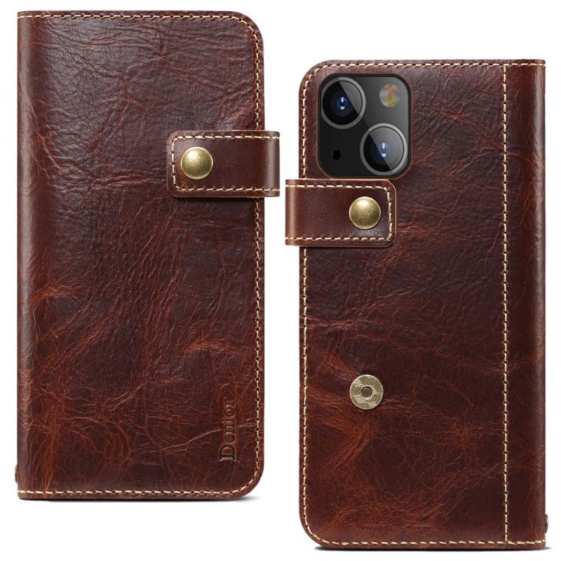 Housse iPhone 13 mini cuir vintage coutures