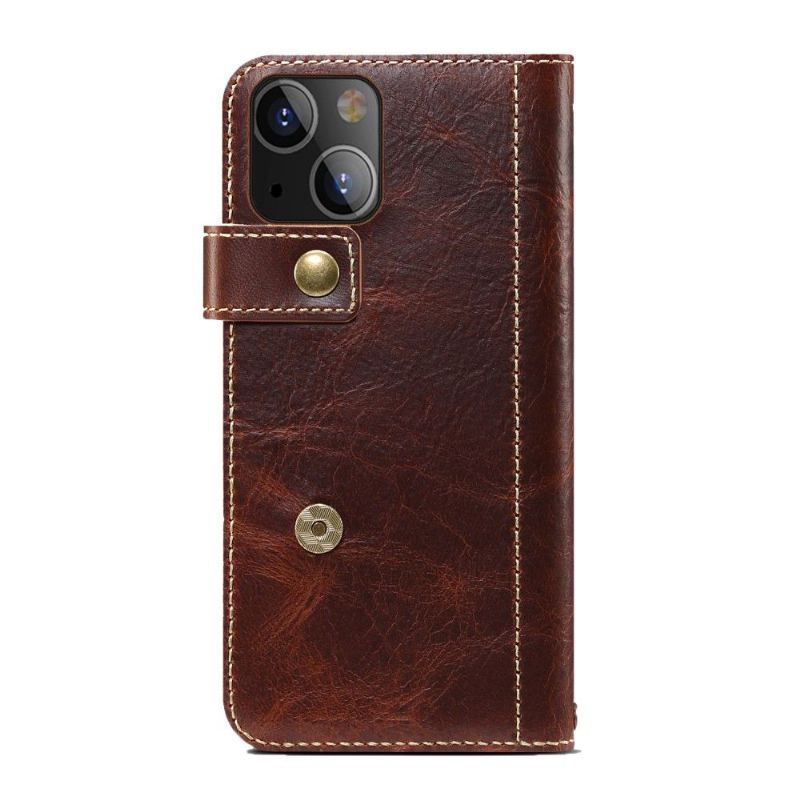 Housse iPhone 13 mini cuir vintage coutures