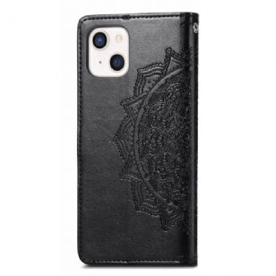 Housse iPhone 13 mini Mandala relief en simili cuir