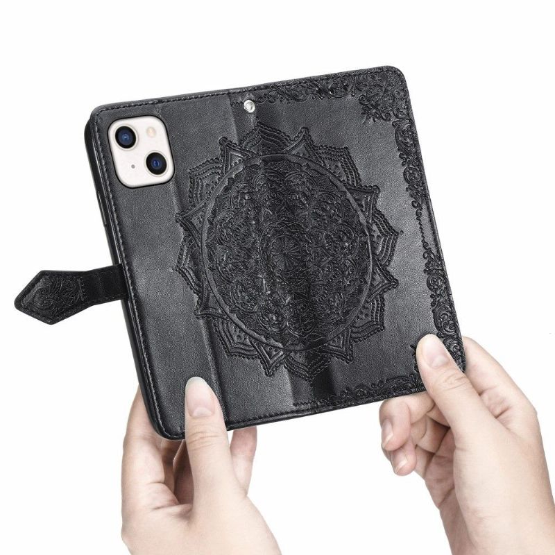 Housse iPhone 13 mini Mandala relief en simili cuir