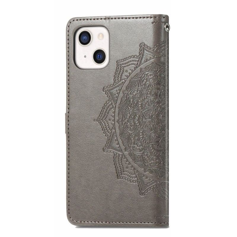 Housse iPhone 13 mini Mandala relief en simili cuir