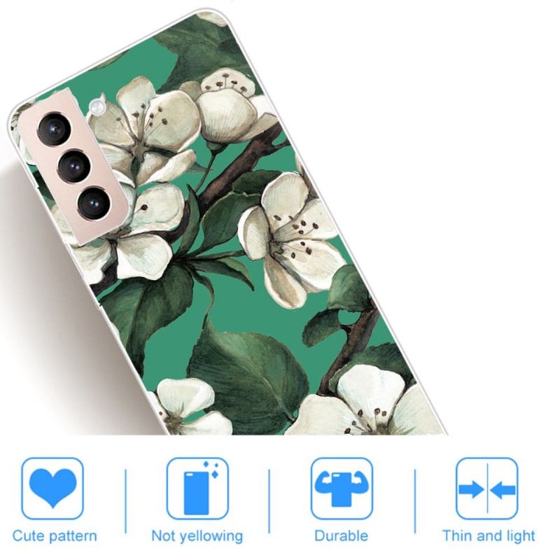 Coque Samsung Galaxy S22 5G fleurs blanches