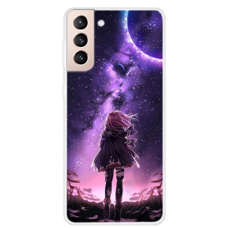 Coque Samsung Galaxy S22 5G Illustration fille pleine lune