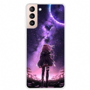 Coque Samsung Galaxy S22 5G Illustration fille pleine lune