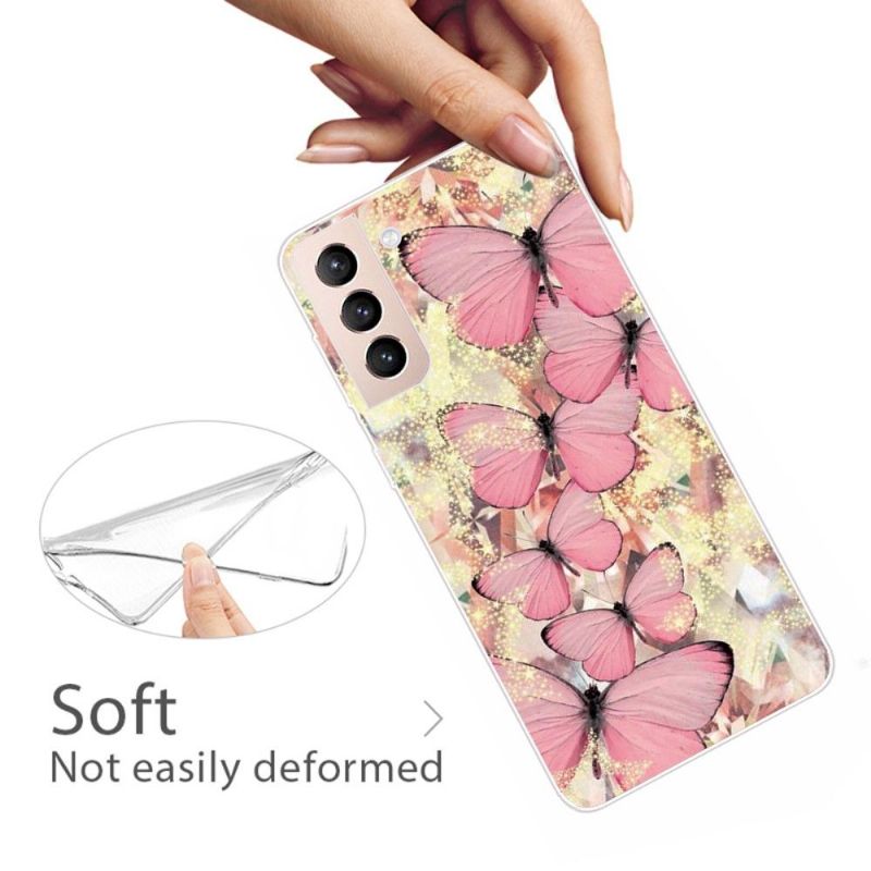 Coque Samsung Galaxy S22 5G Papillons Roses