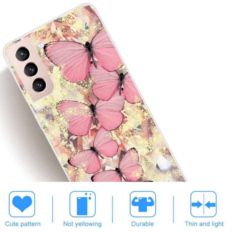 Coque Samsung Galaxy S22 5G Papillons Roses