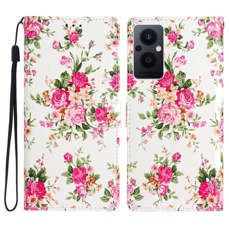 Housse Oppo Reno 8 Lite Fleurs Liberty à Lanière