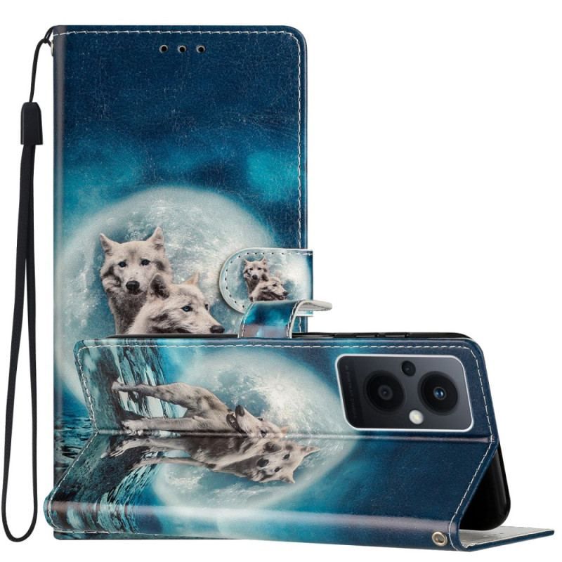 Housse Oppo Reno 8 Lite Loup à Lanière