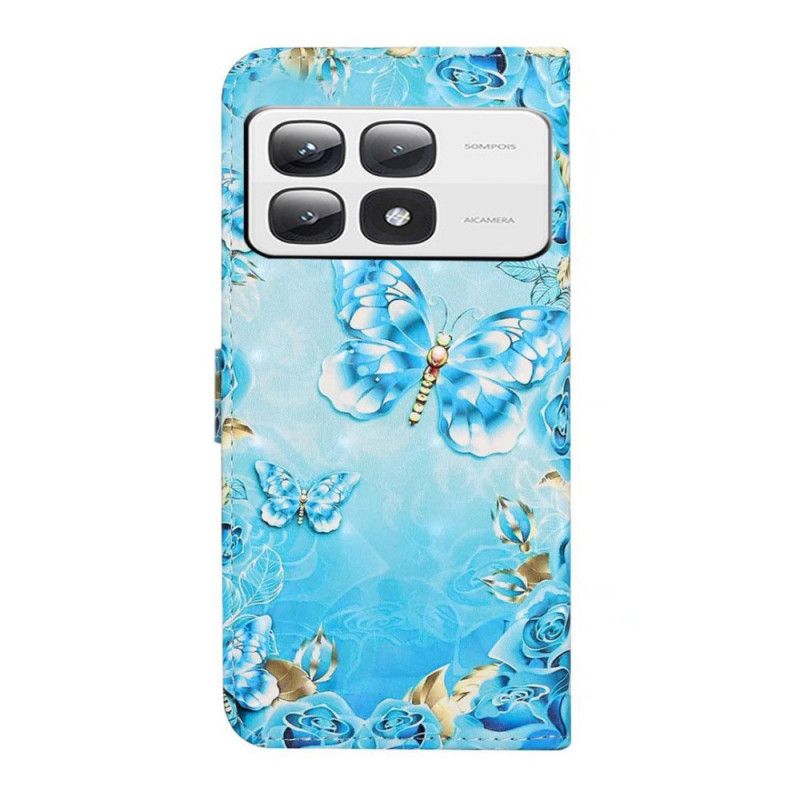 Housse Xiaomi 14T Pro Papillons Bleus et Diamants