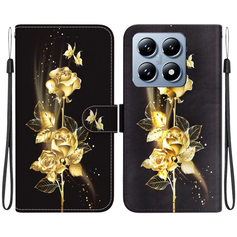 Housse Xiaomi 14T Pro Papillons Dorés et Roses