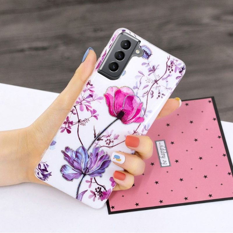 Coque silicone Samsung Galaxy S21 FE fleur violette