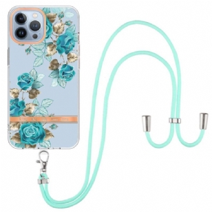 Coque iPhone 15 Pro Max à Cordon Fleurs