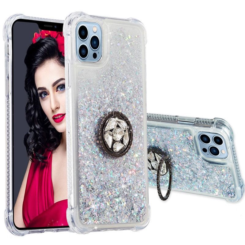 Coque iPhone 15 Pro Max Paillettes avec Anneau-Support