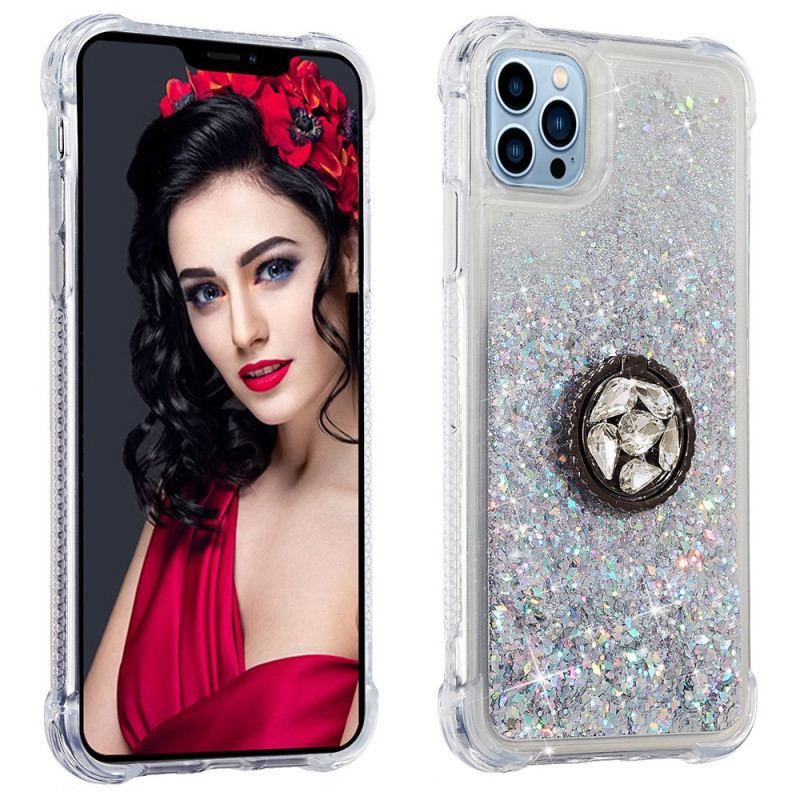 Coque iPhone 15 Pro Max Paillettes avec Anneau-Support