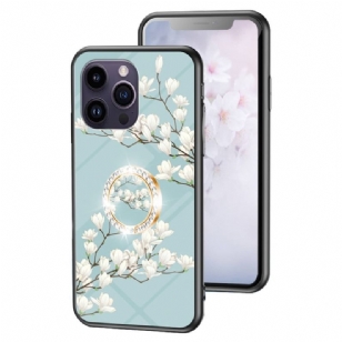 Coque iPhone 15 Pro Max Verre Trempé Floral avec Anneau-Support