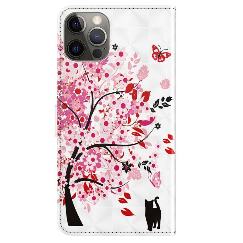 Housse iPhone 15 Pro Max Chat Sous l'Arbre Rouge 3D à Lanière