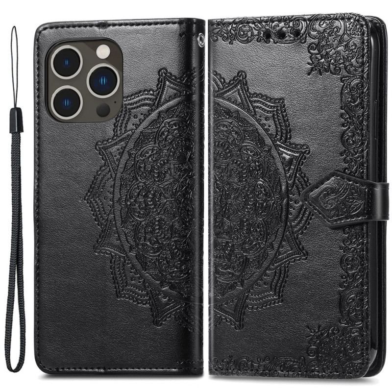 Housse iPhone 15 Pro Max Mandala Baroque à Lanière