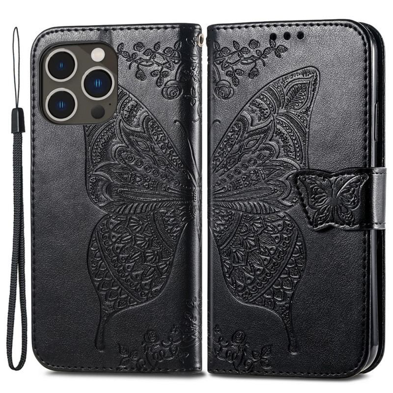 Housse iPhone 15 Pro Max Papillon Baroque à Lanière