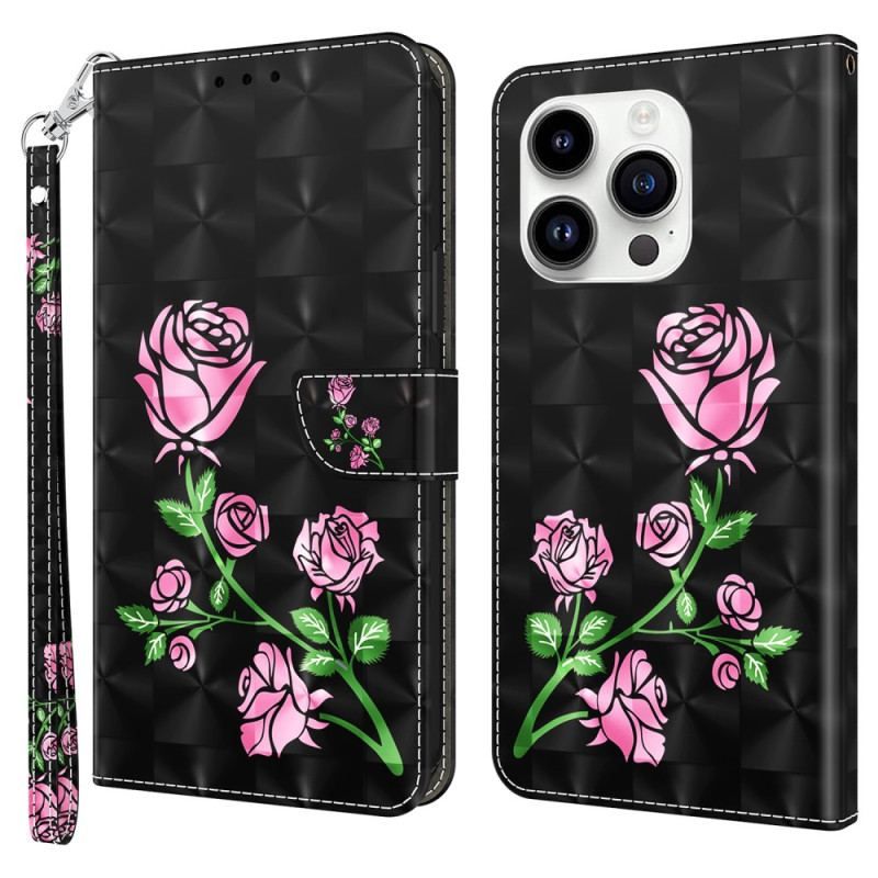 Housse iPhone 15 Pro Max Roses à Lanière