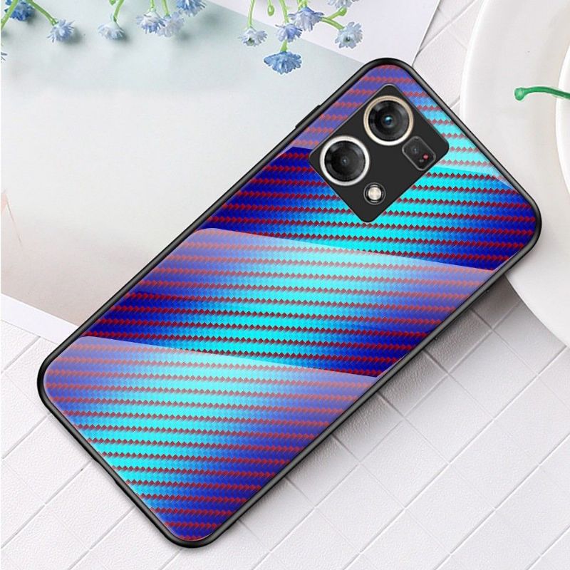 Coque Oppo Reno 7 style fibre carbone en verre trempé