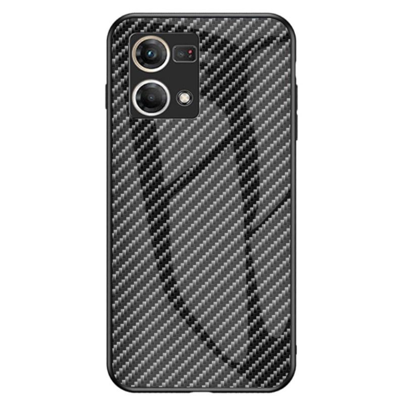 Coque Oppo Reno 7 style fibre carbone en verre trempé