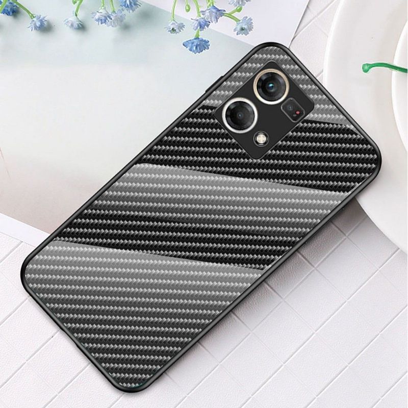 Coque Oppo Reno 7 style fibre carbone en verre trempé