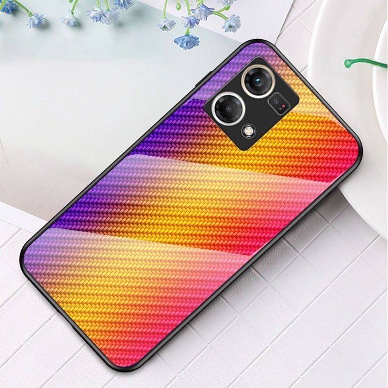 Coque Oppo Reno 7 style fibre carbone en verre trempé