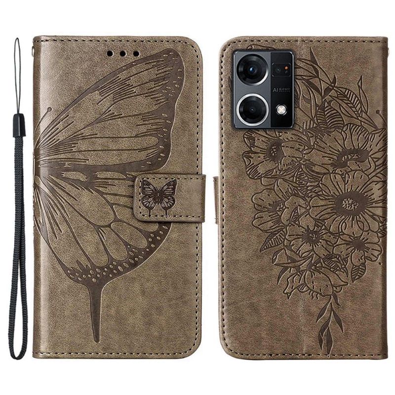 Housse Oppo Reno 7 Papillon Fleur Porte-Cartes