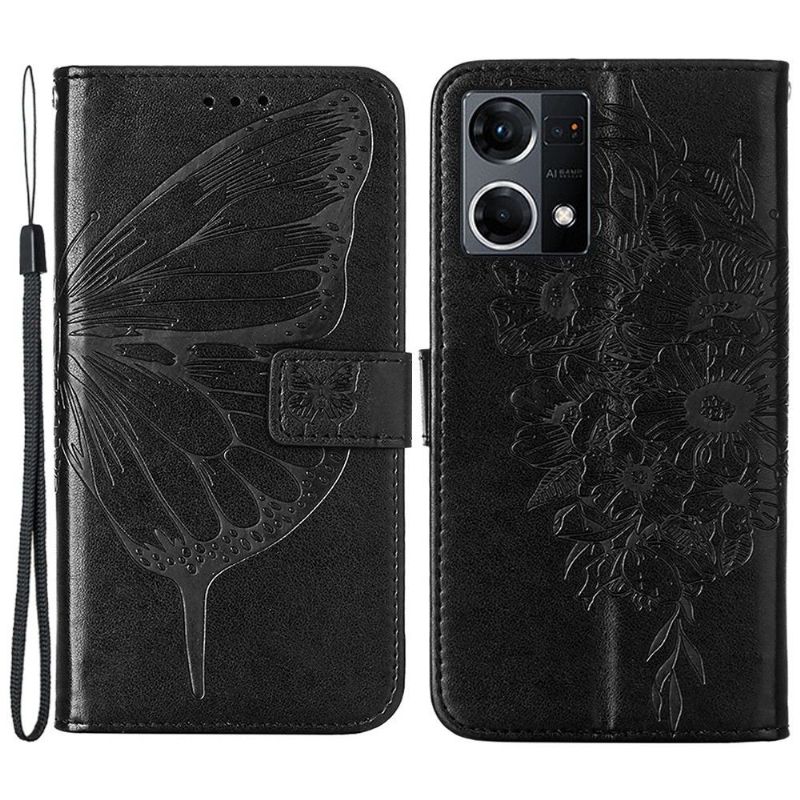 Housse Oppo Reno 7 Papillon Fleur Porte-Cartes