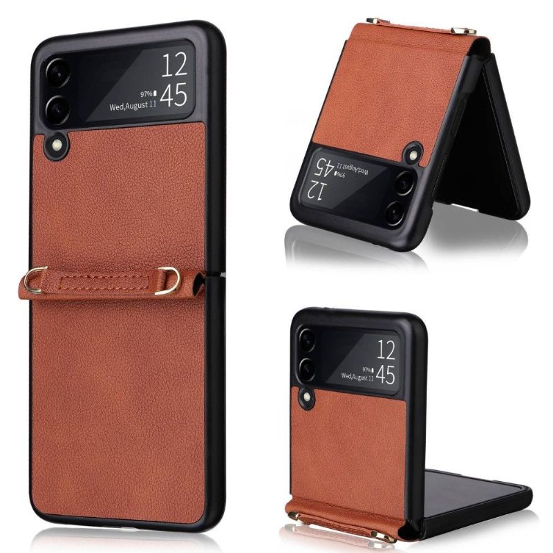 Coque Samsung Galaxy Z Flip 3 5G Simili Cuir à Cordon