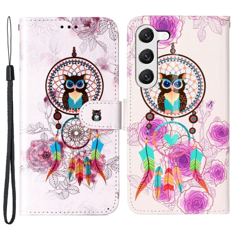 Housse Samsung Galaxy S24 5G Attrape-Rêves Hibou à Lanière