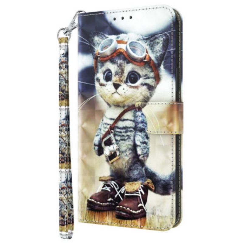 Housse Samsung Galaxy S24 5G Chat Aviateur à Lanière