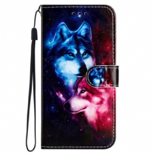 Housse Samsung Galaxy S24 5G Couple de Loups à Lanière