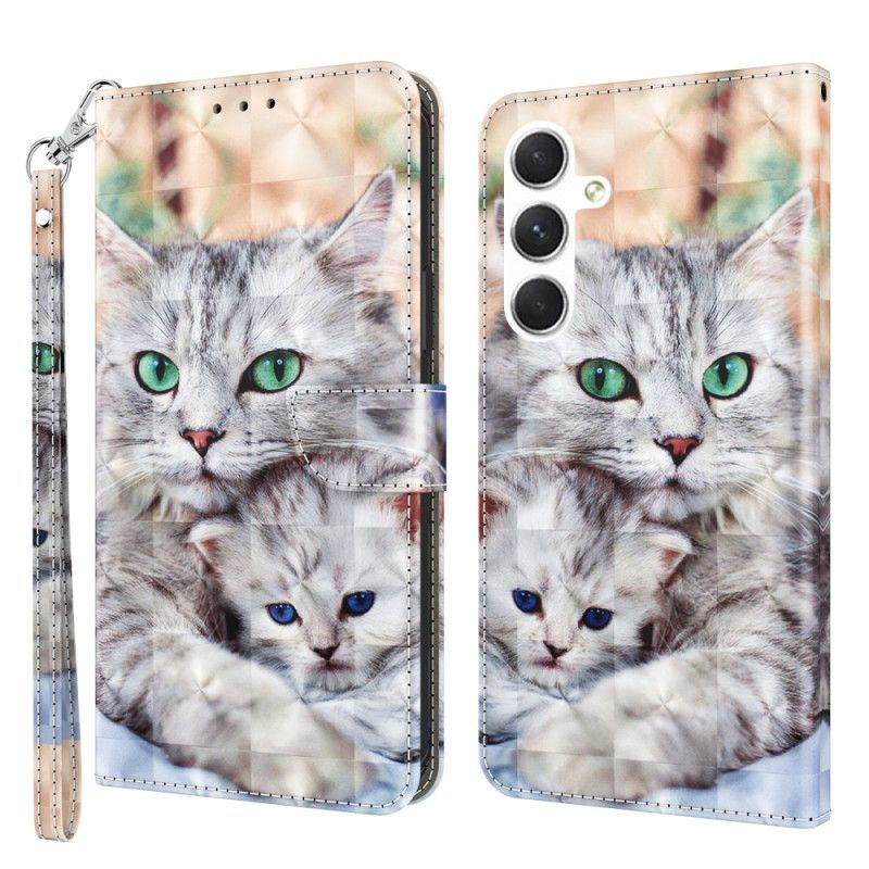 Housse Samsung Galaxy S24 5G Deux Chats Blancs à Lanière