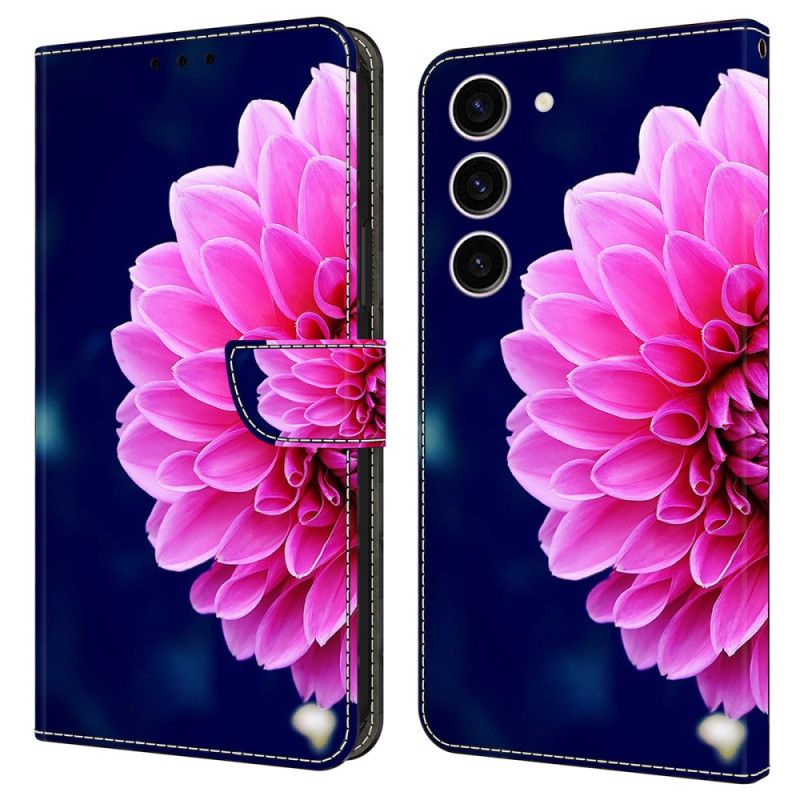 Housse Samsung Galaxy S24 5G Fleur Rose sur Fond Bleu