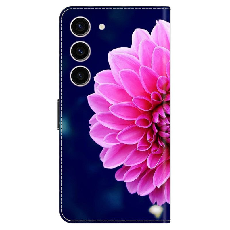 Housse Samsung Galaxy S24 5G Fleur Rose sur Fond Bleu