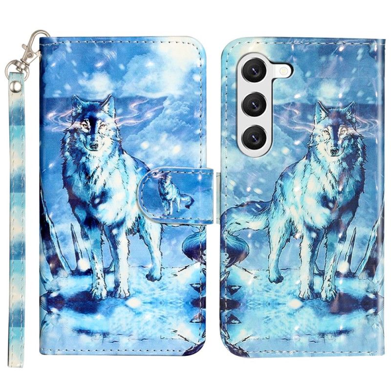 Housse Samsung Galaxy S24 5G Loup des Neiges à Lanière