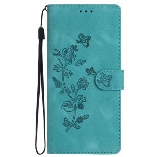 Housse Samsung Galaxy S24 5G Motif de Fleurs Discret à Lanière