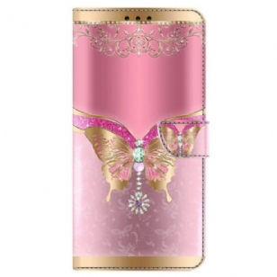 Housse Samsung Galaxy S24 5G Papillon Rose et Or