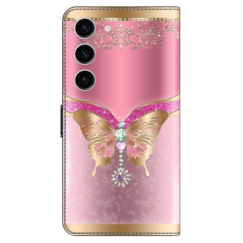 Housse Samsung Galaxy S24 5G Papillon Rose et Or