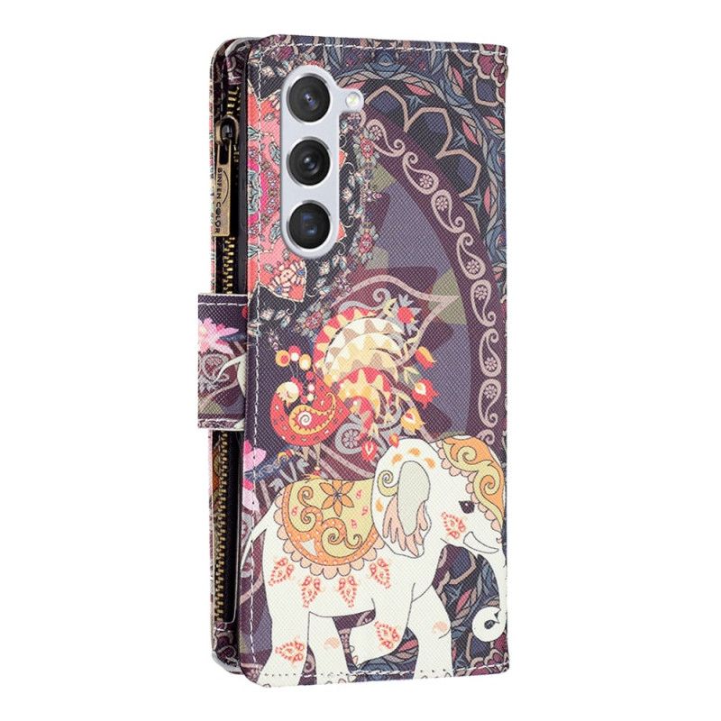 Housse Samsung Galaxy S24 5G Portefeuille Éléphant Tribal à Lanière